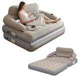 JEASONG Blow Up Couch Air Mattress Queen with Built in Pump, 2-in-1 Air Sofa & Inflatable Mattress, AirBed Blow Up Mattress with Headboard & Cupholder, Inflatable Couch for Camping, Movie Night, Guest