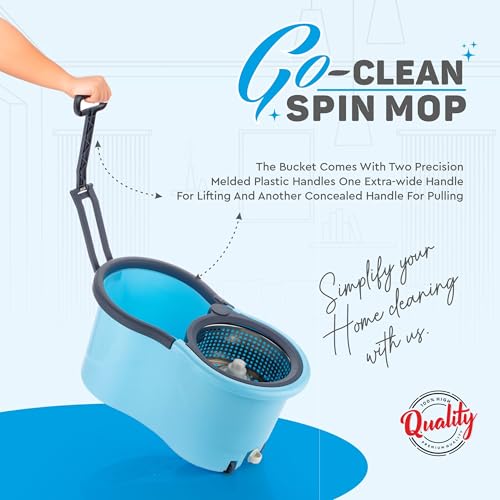 Image of KAVIRA Spin Mop, Easy Wheels & Big Bucket with Microfiber Refills, Floor Cleaning Mop with Bucket, Pocha for Floor Cleaning, Mopping Set (Mop Bucket), Blue
