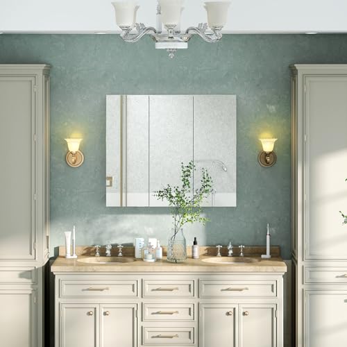 Miniatura 8 de Hollyhome Armario De Baño Con Espejo De 3 Puertas Con Espejo, Armario De Pared Con Estante Ajustable, 700 Mm X 600 Mm, Color Blanco