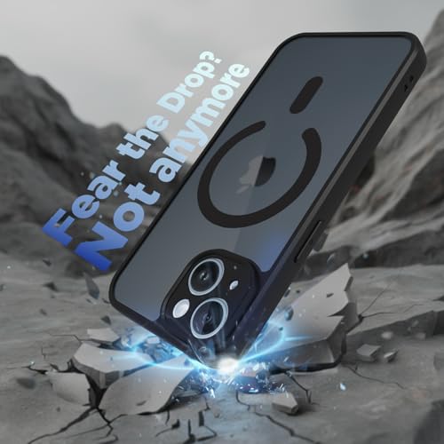 Image of RIGGEAR Shockproof Sleek Hybrid Armor Upgraded C-Shaped Magnetic Back Cover Case Compatible with MagSafe Accessories for iPhone 14 (Smoke Black Matte PC + Black TPU Bumper)