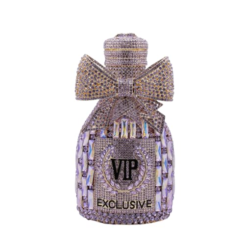 Image of UMREN Women Champagne Bottle Rhinestone Evening Bag Sweet Bow Diamond Clutch Purse Crystal Handbag for Party Cocktail