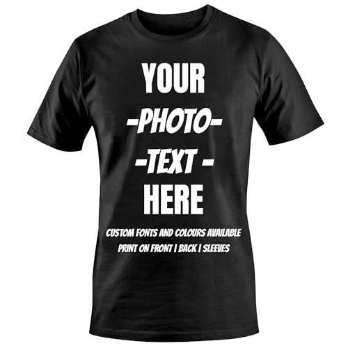T-Shirts Unisexe Personnalisé Fait sur Mesure Votre Dessin Photo Image Imprimé T-Shirts Tees Top - Taille XL - |Noir|