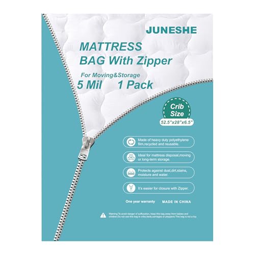 JUNESHE Bolsa de almacenamiento para colchón de cuna con cremallera, 5 mm, de plástico, impermeable, para mudanza y almacenamiento