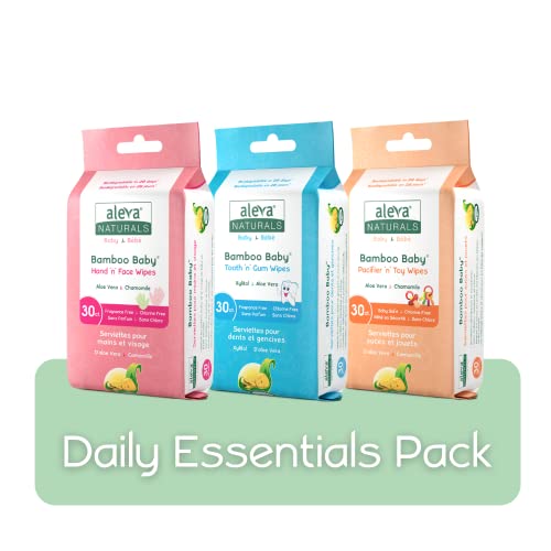 image for Aleva Naturals Bamboo Baby Wipes Daily Essentials Pack, Hand & Face, P