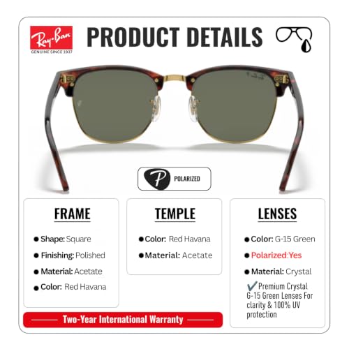 Image of Ray-Ban RB3016F CLUBMASTER CLASSIC LOW BRIDGE FIT Square Shape Sunglasses for Men & Women with Official RayBan Eyewear Kit