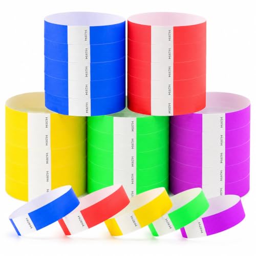Image of 500 Pcs Wristbands for Events, Waterproof Paper Wristbands Party Bands Entrance Wrist Bands for Events Music Festival Concert Contest (5 Colors)