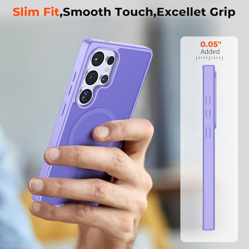 Image of SUPFINE Magnetic for Samsung Galaxy S25 Ultra Case with Screen Protector, (Built-in Magnets) (Military Grade Drop Protection) Slim Translucent Shockproof Phone Case,Purple