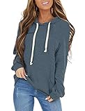 PRETTODAY Women's Casual Lightweight Hoodies Long Sleeve Color Block Sweatshirts Loose Pullover Tops with Pocket (Navy,Medium)