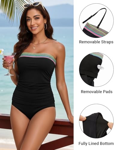 Image of Daci Womens Strapless Tankini Swimsuits- 2 Piece Tummy Control Tankini Swimsuit Bandeau Tankini Tops with Bottoms