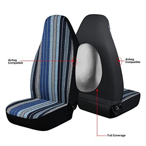 Akauto Baja Saddle Blanket Car Seat Covers Full Set With Seat Belt Pads And Steering Wheel Cover, Universal Colorful Striped Woven Interior Cover For Sedan, Suv, Truck, Airbag Compatible #TOP5