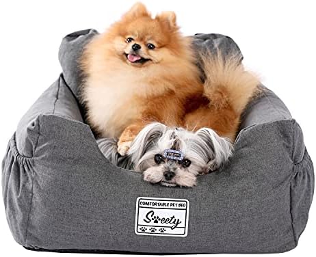 PETEPELA Hundeautositz Wasserdicht 50x45x35 cm für kleine Hunde | Hundesitz Auto für kleine bis mittelgroße Hunde mit Sicherheitsgurt, rutschfest und weich gepolstert, Grau