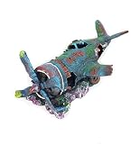zoele Resin Fish Tank Ornament Cave Aquarium Decoration Damaged Battleplane Fighter Plane (S: 24 * 1