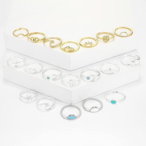 Vintage Black Knuckle Rings Set, Boho Butterfly Snake Stackable Finger Rings for Women, Silver Gold Midi Rings Pack4