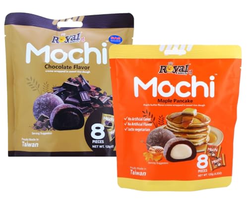 Royal Family Mochi 2er-Set: Chocolate & Maple Pancake (2x120g) Reiskuchen mit cremiger Füllung zart süß & köstlich. Ideal als Dessert oder Snack