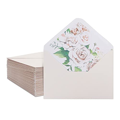A1 Ivory Invitation Envelopes With Floral Liner For Weddings, Birthday (50 Pack) #TOP18