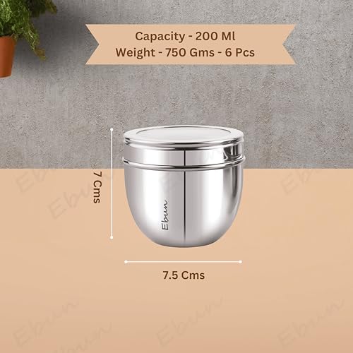 Image of Ebun Stainless Steel See Through Containers for Kitchen | Conical Shape Small Stainless Steel Dabba Set for Kitchen | Steel Container with Lid | 200 Ml Capacity | Pack of 6