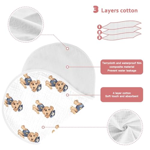 vvfelixl Muslin Burp Cloths Cartoon Puppy Policeman Baby Washcloths for Baby Girl Boys 2 Pack3