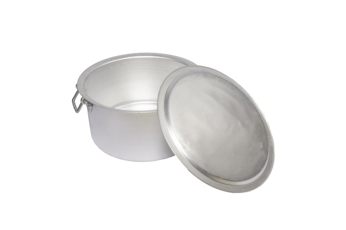Everbright Aluminium Medium Gauge Large Tope Cooking Pot with Lid and Handle for Commercial Use - Kitchen Heavy Duty Tapeli/Patila/Bhagona Cookware, 38 cm