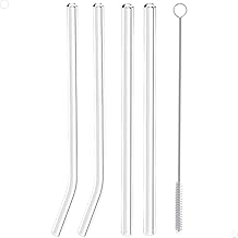 kit de Canudos de Vidro Reutilizáveis Sustentáveis Dois Retos Dois Curvos com Pincel de Limpeza