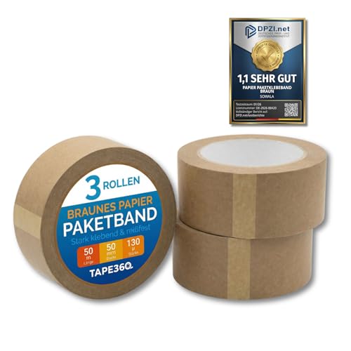sowala Papier Paketklebeband braun 50 mm x 50 m 3 Rollen umweltfreundliches Paketband recycelbares Packband 130 my Papierklebeband Verpackungsband Klebeband