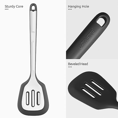Image of U-Taste Silicone Turner Slotted Spatula, 13.6 inch Long /3.7 inch Wide, Black