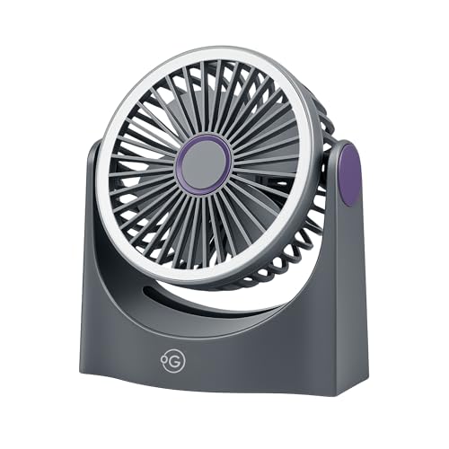 Image of OOGE Breeze 1000 Noise-Free Rechargeable Table Fan | 6 Inch Compact Design | 8 Ft Air Throw | ROHS Certified & Child Safe | Night Light | USB Charging | Portable Desk Fan for Home & Office (Grey)