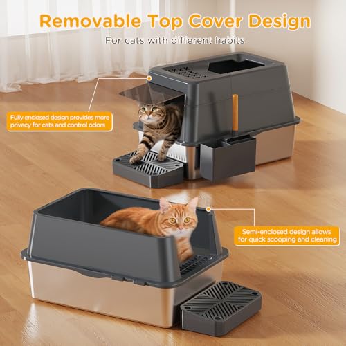 Caja de arena para gatos de acero inoxidable XL cubierta miniatura 4