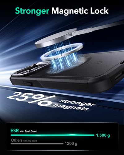 ESR for iPhone 13 Pro Case with Stand, 23 ft Military-Grade Drop Protection Heavy Duty Magnetic Phone Case, Compatible with MagSafe Accessories, Cyber Series, Black