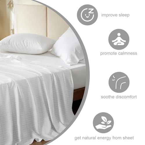 Image of 76 x 80 Inch Grounding Sheet with Nature Cotton 5% Silver Fiber Conductive Grounding Sheets for Healthy Sleep (King), White