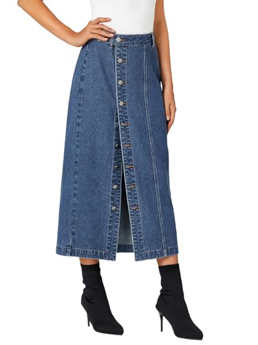 KIFOVEN Women's Casual Slit Jean Midi Skirt High Waist Button Up Denim Skirt4