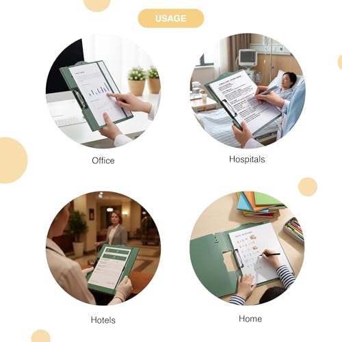 Image of oddpod Horizontal A4 Plastic Clipboard with Elastic Strap /Multi-Function Document Paper Storage File Folder with Outer Cover for Students & Professionals - Patina Green