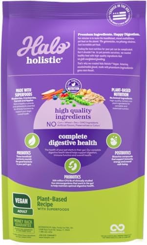 Image of Halo Holistic Dry Dog Food, Vegan Plant-Based Recipe, Superfoods, 21 lb