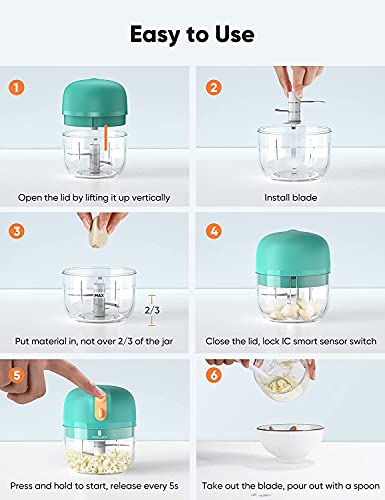 Oplaadbare hakmolen keuken elektrisch, 250 ml compacte multi-shredder (60 watt) keukenmachine mixer knoflookversnipperaar voor groenten, babyvoeding Treblewind (groen) - Image 5