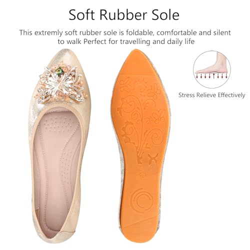 Image of KUNWFNIX Women Ballet Flats Rhinestone Wedding Ballerina Shoes Foldable Sparkly Comfort Slip on Flat Shoes