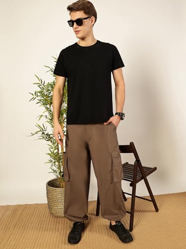 Image of Thomas Scott Men's | Solid | Light Weight | Breathable Fabric | Ribbed Bottoms | Mid Rise | Loose Fit | 100% Cotton | Button Waist | Chino Trouser | Pants