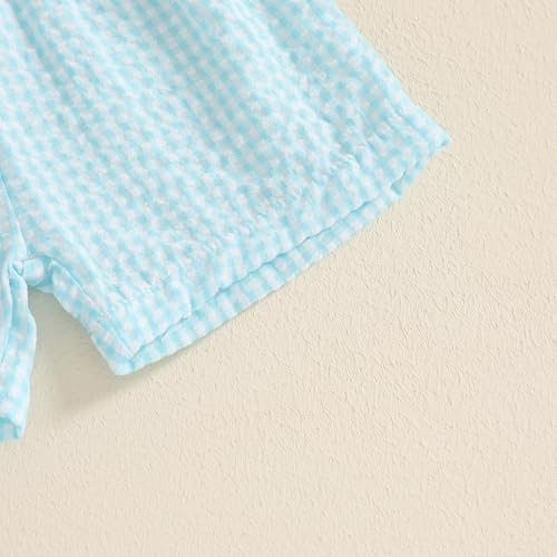 Image of Toddler Baby Boy Easter Rabbit Outfit Short Sleeve Bunny Carrot Smocked T-shirt Elastic Waist Shorts Summer Clothes