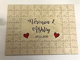 Puzzetto da matrimonio personalizzato unico e personalizzato, idea originale brillante, gli ospiti firmano un pezzo del puzzle e posto in una scatola (non fornita) La sposa e lo sposo poi montare e montare in una cornice o posizionare su un tavolino e coprire con vetro Realizzato in compensato di betulla da 3 mm e inciso su ordinazione nel Regno Unito. Non MDF a buon mercato come altri venditori.