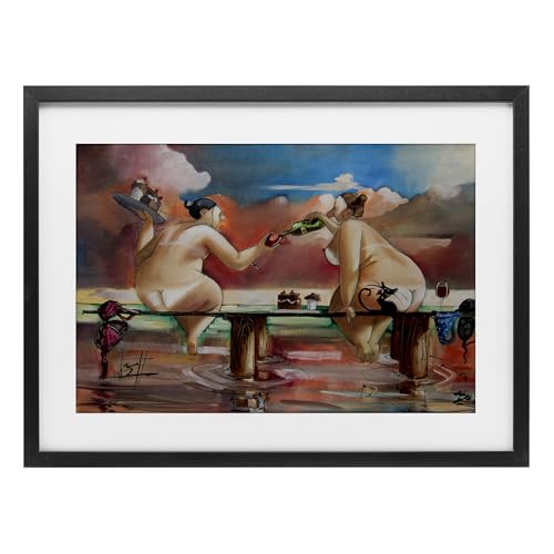 Affiche Wine & Cake On The Jetty sous verre Ronald West avec cadre en bois de bouleau