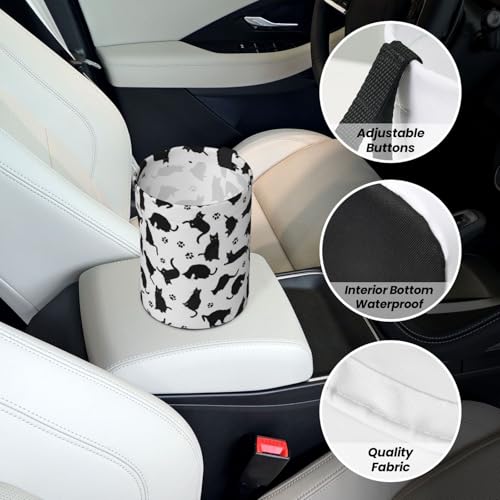 Image of Small Car Trash Can, Cute Black Cat Design Hanging Foldable Car Trash Bag, Waterproof Leakproof Garbage Bin, Car Interior Organizer Accessories