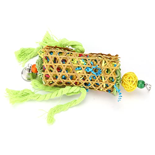 Mbeysaq Brinquedo de mastigar pássaro tecido de bambu com papel de cor mista seda e sino, brinquedo