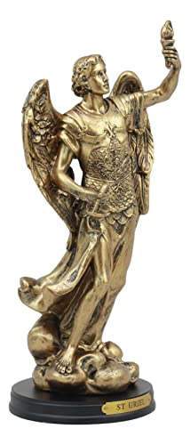 Estatua del Arcángel Uriel de Resina 8.5 in con Base de Madera miniatura 5