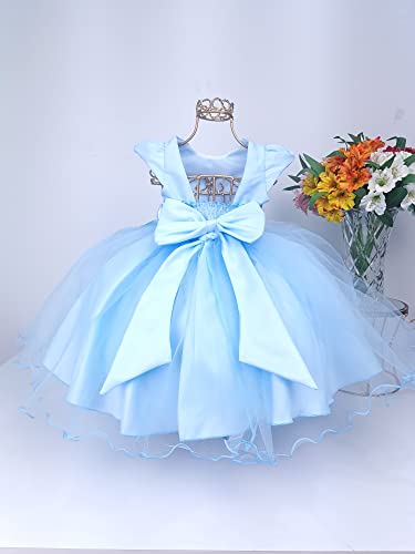 Vestido Infantil Azul Social Daminha Princesa Cinderela Frozen Aniversário 4 Ao 16 Luxo Cor:Azul;Tam