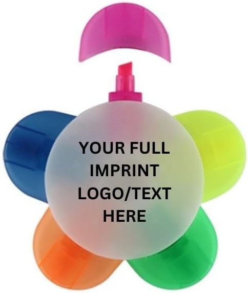 Generic Custom Full Imprint 5 Color Flower Highlighter Set Of 100 Pcs Personalized With Your Company Name Or Logo For Your Business Party Corporate Gift