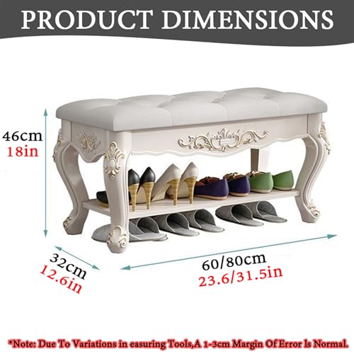 Banc de rangement vintage capitonné avec étagère à chaussures à 2 niveaux