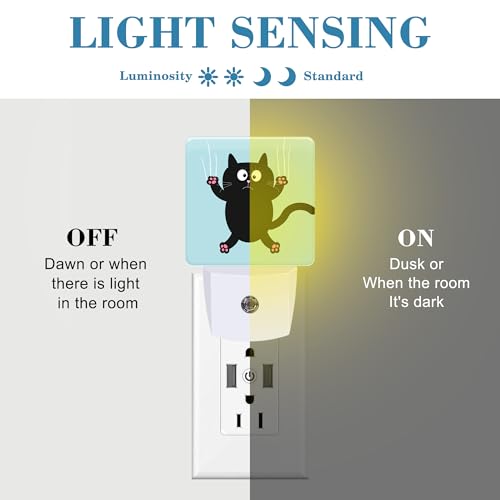 Image of Cartoon Black Cat Claw Scratch Glass Night Light for Kids, LED Night Light Plug into Wall with Dusk to Dawn Sensor for Girls Boys Women Room Decor,Hallway,Kitchen,Bathroom,Nursery,Stairs