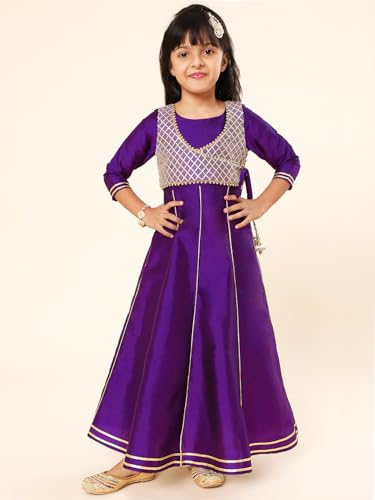 Image of A.T.U.N. (ALL THINGS UBER NICE) Girls Woven Design Gota Jacket Maxi Anarkali Gown