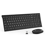 iClever GK03 Wireless Keyboard and Mouse Combo - 2.4G Portable Wireless Keyboard Mouse, Rechargeable Battery Ergonomic Design Full Size Slim Thin Stable Connection Adjustable DPI, Silver White (Black)