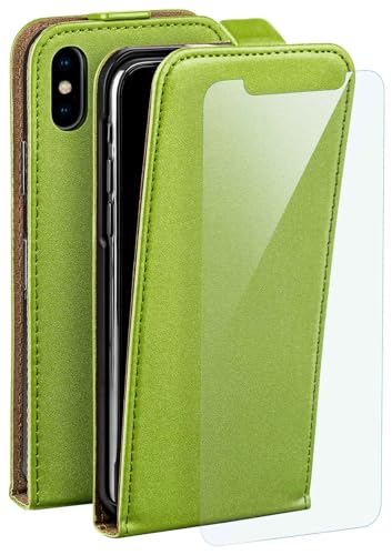 moex Premium Case + Film pour iPhone X/XS, étui à rabat vert protection avant arrière