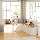 YUUIJOAA L Shaped Bench with Storage, 63' Breakfast Nook Benches, Kitchen Corner Dining Bench Seating for Entryway Dining Room Kitchen, Oak and White