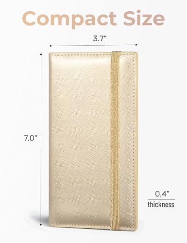 Image of Yarnic Checkbook Cover for Personal Checkbook, Checkbook Holder with Pen Holder & Built-in Clear Plastic Divider for Duplicate Checks (Gold)